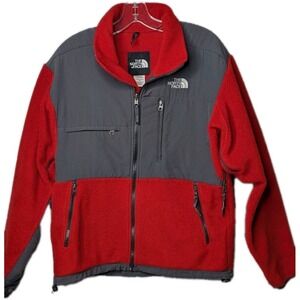 The North Face Men's Red Orange Gray Denali Fleece Full Zip Size Small Polartec
